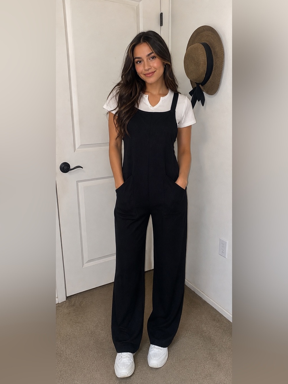 Black Women's Jumpsuit Ribbed Knit